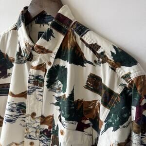 Vintage Chaps Ralph Lauren Men’s M Button Down Shirt Scenic Wilderness All Over